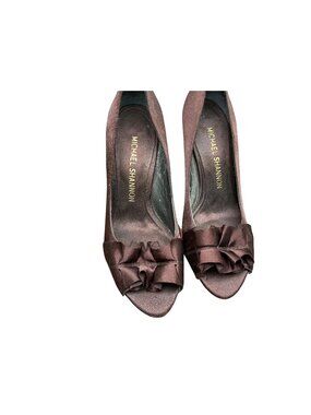 Michael Shannon Brown Satin Bow Peep Toe Heel Dress Shoes Size 6